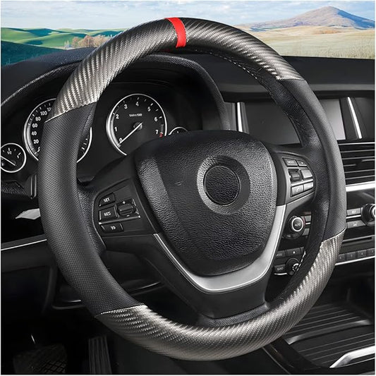 Osilly Car Steering Wheel Cover, 15 inch Anti-Slip Steering Wheel Protector, Carbon Fiber & Microfiber PU Leather Steering Wheel Cover for Women and Men, Universal Fit for Most Vehicles (Gray)