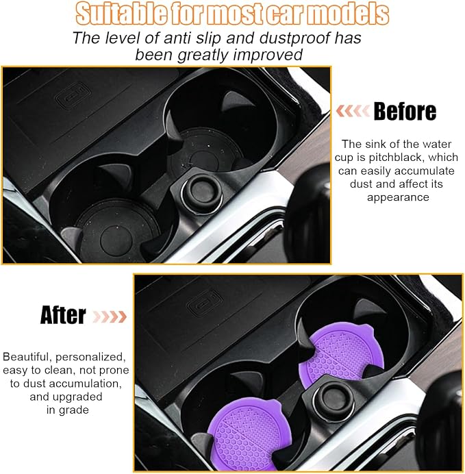 Mandark 4PCS Car Cup Holder Coaster, Silicone Anti-Slip Vehicle Insert Water Bottle Mat, Automotive Interior Insulation Drink Cup Pad Decor Accessories, Universal for SUV, Sedan, Truck (Purple)
