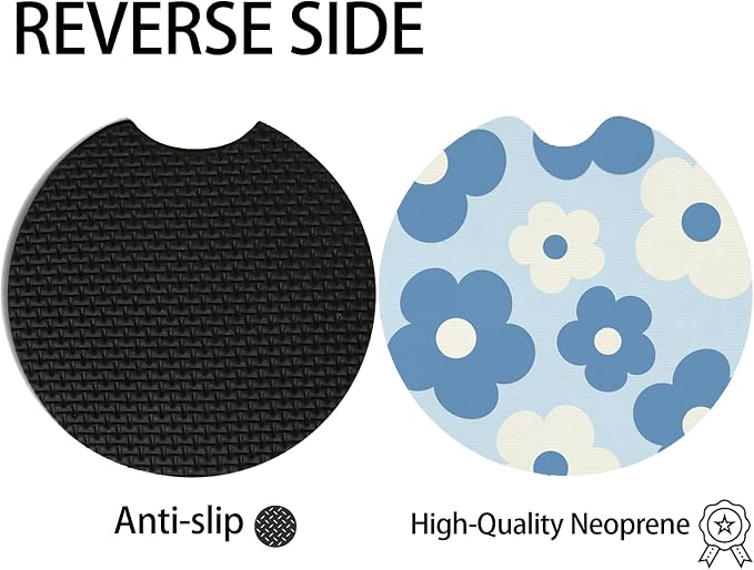 2pcs Cute Flowers Car Coasters,Absorbent Universal neoprener Cup Holder Coasters with a Finger Notch,Car Accessories for Women&Man Interior，2.75" 1