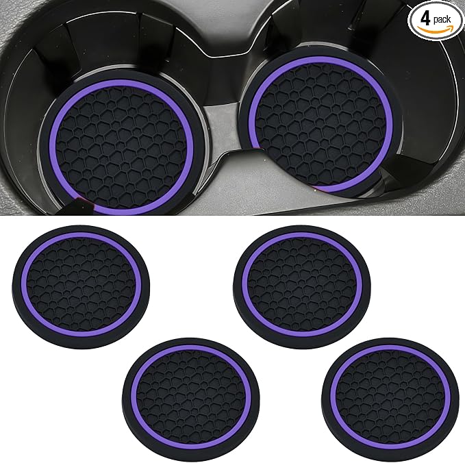 4PCS Car Cup Holder Coasters, 2.75 Inch Non-Slip Insert Water Bottle Holder Pads, Dustproof Automotive Interior Accessories Mat, Universal for Vehicles, Trucks, RVs and More (Purple)