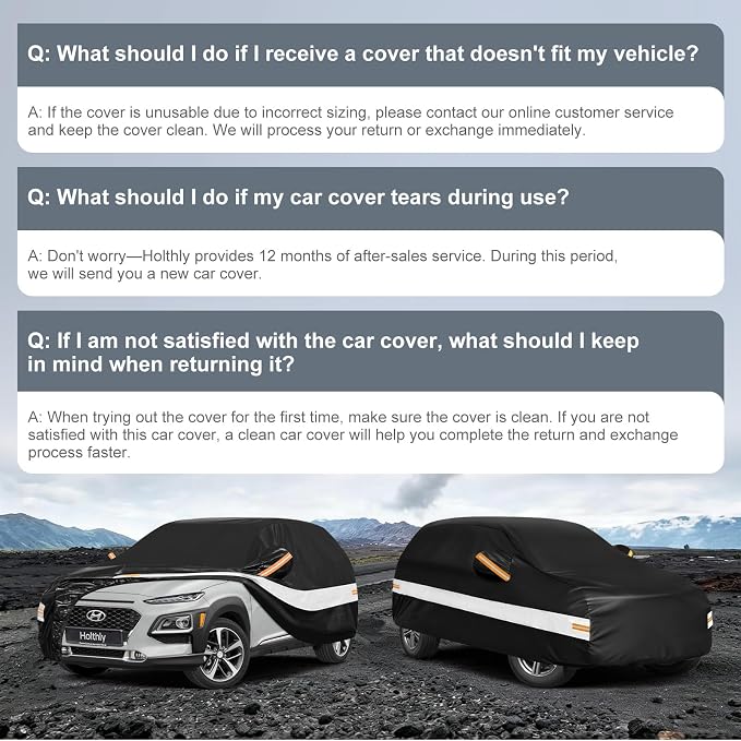 10 Layers SUV Car Cover Custom Fit for Hyundai Kona (2017-2026), Waterproof All Weather for Automobiles, Outdoor Full Cover Sun Dust Rain Protection with Cotton. Black