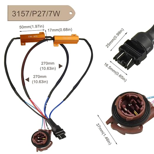 O-NEX 3157 4157 LED Load Resistor Kit 50W 8ohm Turn Signal Bulb Relay Harness Adapter Anti Flicker Error Decoder Warning Canceller