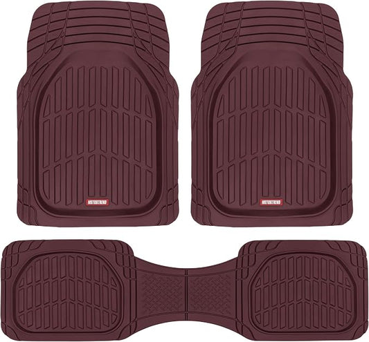 Motor Trend FlexTough Floor Mats for Cars, Burgundy Deep Dish All-Weather Car Mats, Waterproof Trim-To Fit Automotive Cars Trucks SUV, Universal Liner Accessories