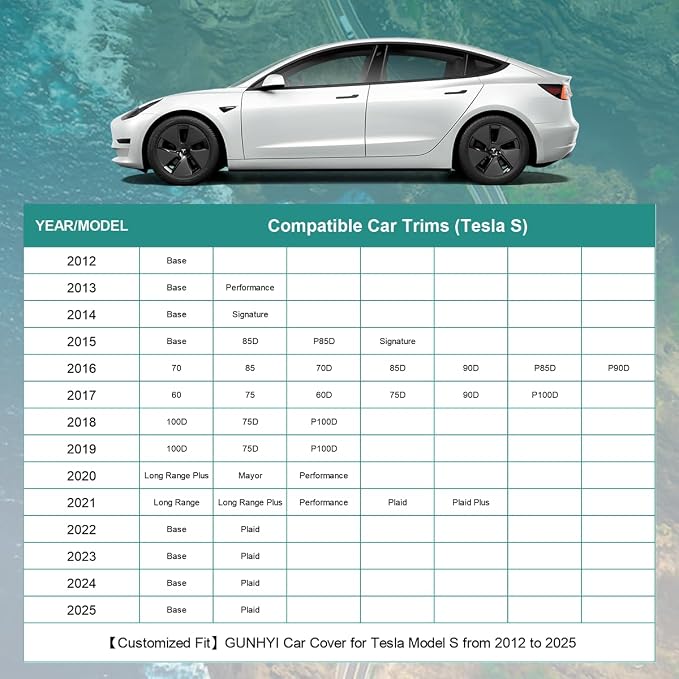 GUNHYI Premium Car Cover Custom Fit Tesla Model S (2012-2026), 16 Layers Heavy Duty Car Cover Waterproof All Weather with Zipper Door for Sun Rain Snow Dust Uv Protection