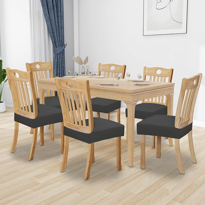 Easy-Going 100% Waterproof Seat Covers for Dining Room Chairs Set of 6, Stretch Chair Seat Slipcovers Protector Removable and Washable Kitchen Dining Chair Covers, Dark Gray