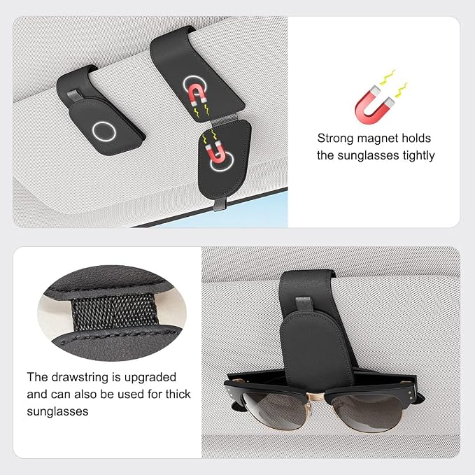 Sotfamily Sunglass Holder for Car Visor, Black, 2 Packs | Suede Cloth, Magnetic, Organizer for Car Accessories