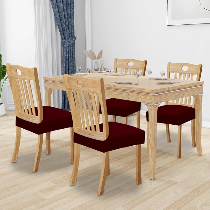 Easy-Going 100% Waterproof Seat Covers for Dining Room Chairs Set of 4, Stretch Chair Seat Slipcovers Protector Removable and Washable Kitchen Dining Chair Covers, Wine