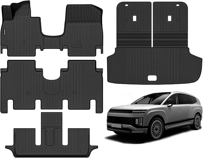 Naibeve Floor Mats for 2026 Hyundai Ioniq 9 6 Seats (Only Fixed Console) | All Weather Custom Fit Floor Mats, Cargo Mat, Backrest Mats (2nd Row Bucket Seats) Interior Protector accessories