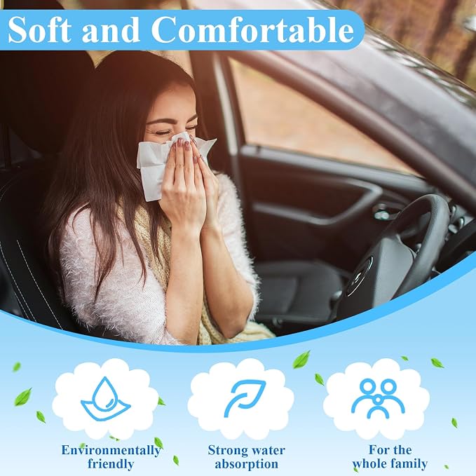 Crtiin 50 Pack Car Tissues Refill Auto Visor Tissues for Car Napkin Holder Refills Face Towel for Auto Sun Visor Travel, Soft and Smooth,3 ply,1500 Sheets