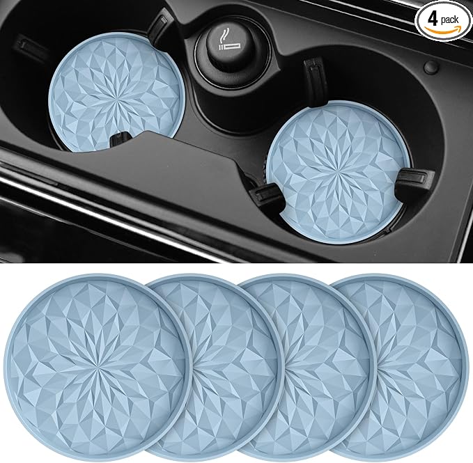 ME.FAN Car Coasters for Cup Holders [4 Pack] - 2.75In Silicone Auto Mug Mats - Universal Non-Slip Recessed Car Interior AccessoriesEther