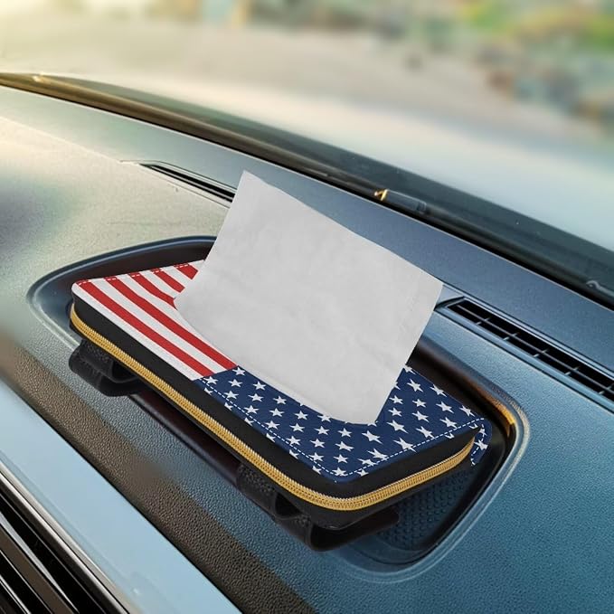 USA Flag Car Sun Visor Napkin Holder Leather Backseat Tissue Case Holder for Car,Vehicle Car Visor Tissue Holder Napkin Holder