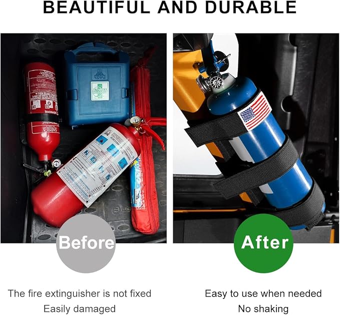 Fire Extinguisher Holder, Roll Bar Adjustable Extinguisher Strap Brackets with USA Flag Pattern, Secure Fire Extinguishers Mount Replacement for Wrangler CJ JK JKU TJ JL JLU (Black)