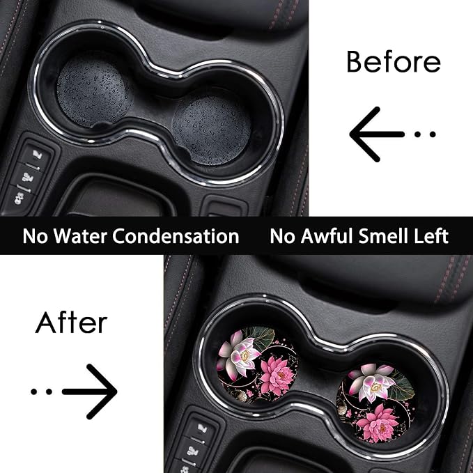 2 Pack Lotus Flower Car Cup Holder Coasters Universal Neoprene Coasters | 2.75" Universal Size Anti Slip Rubber Mat, Auto Cup Holder Accessories for SUV Truck, Lotus Flower Gifts for Women Men Mom