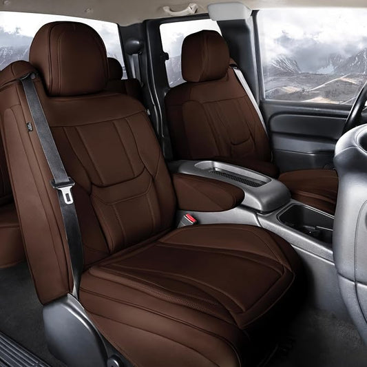 Coverland Custom Truck Car Seat Covers Front Seats for [2003-2006 GMC Sierra 2500HD, 3500HD Crew Cab Captain Seats] - Protector Water Resistant Leather Memory Form Seat Cushion [Front-Dark Brown]