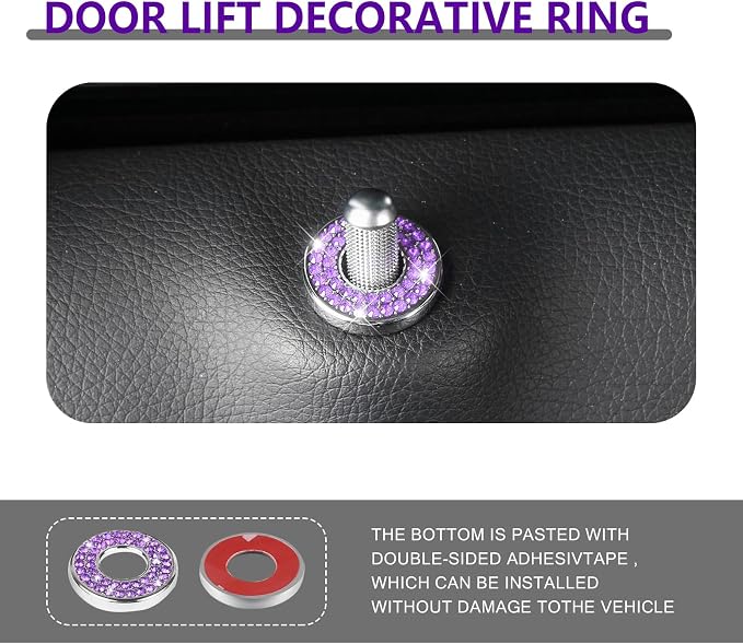 Pack-4 Car Door Lock Cover, Rhinestones Pull Rod Bolt Decorations, Crystal Auto Decals, Door Bolt Cap, Compatible with Mercedes Benz E-Class A-Class B-Class C-Class/GLC/GLA/GLK (Purple)