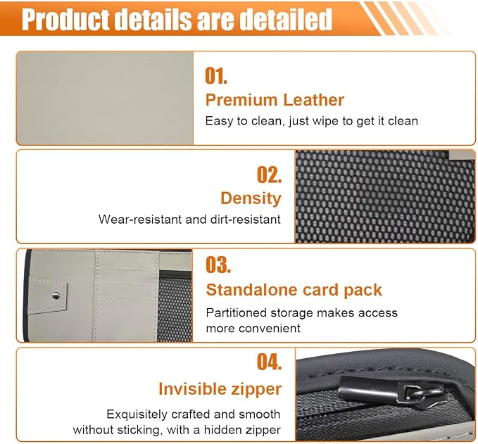 Car Sun Visor Organizer, PU Leather Automotive Visor Storage Pouch Holder with Multi-Pocket, Vehicle Interior Organizer Accessories for Sunglasses, Pen, Key, Phone, Cards, License(Gray)