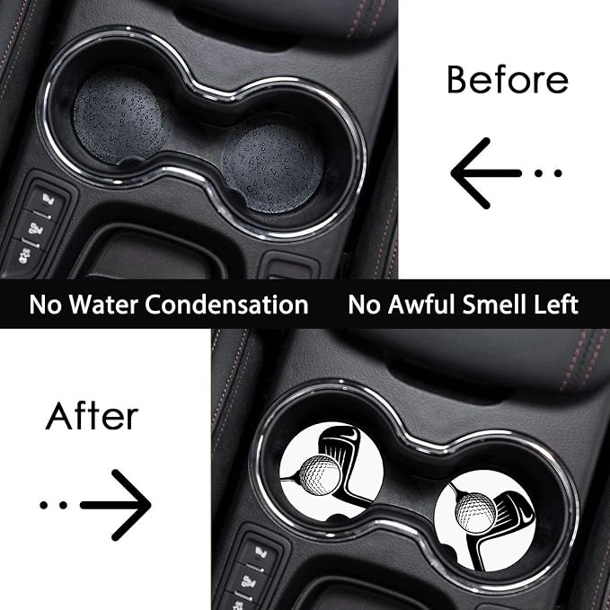 2 Pack Golf Car Cup Holder Coasters Universal Neoprene Coasters | 2.75" Universal Size Anti Slip Rubber Mat, Auto Cup Holder Accessories for SUV Truck, Golf Lovers Gifts for Women Men Mom