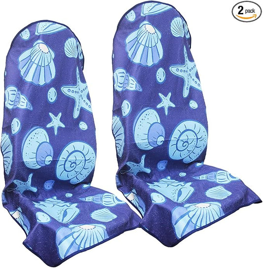 Waterproof Car Seat Cover for Front Seats, Protector for Cars SUVs Trucks, Sweat Towel Seat Covers Bucket for Gym,Workout,Beach,Hiking Swimming(Conch Shells Starfish, 2PCS)