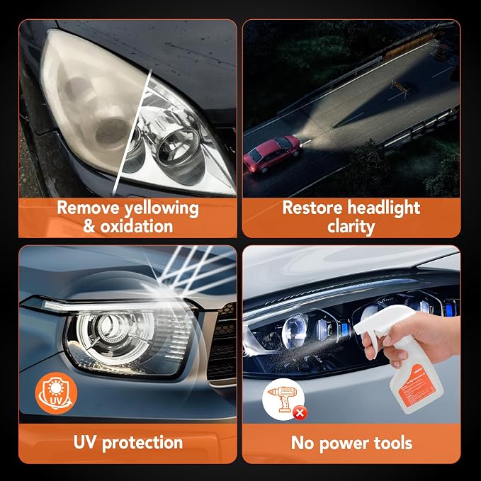 Headlight Restoration Kit Headlight Cleaner Head Light Cleaner Removing Yellowing Oxidized with Headlight Cleaner Towel (Scratches & Damages Cannot be Repaired)