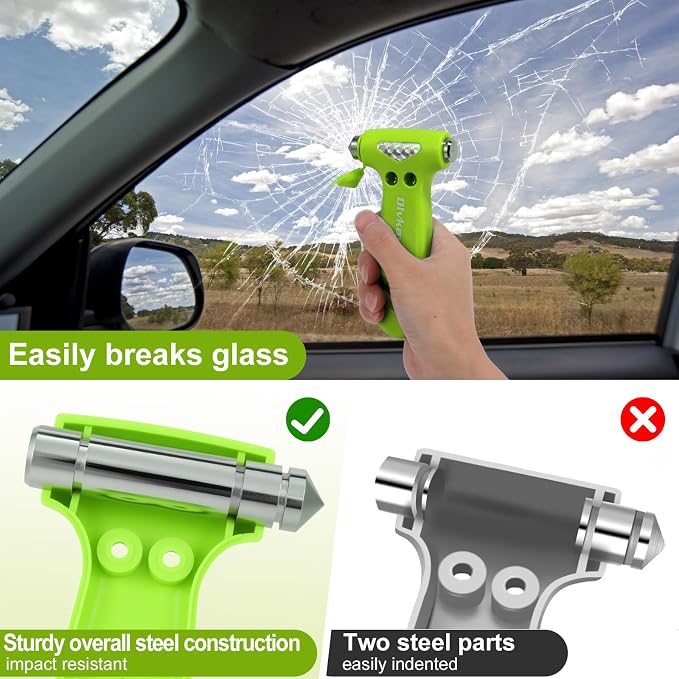 Car Safety Hammer, 3 in 1 Emergency Escape Tool with Window Breaker and Seat Belt Cutter, Window Glass Hammer, Road Trip Essential and Must Haves (Pink and Green)