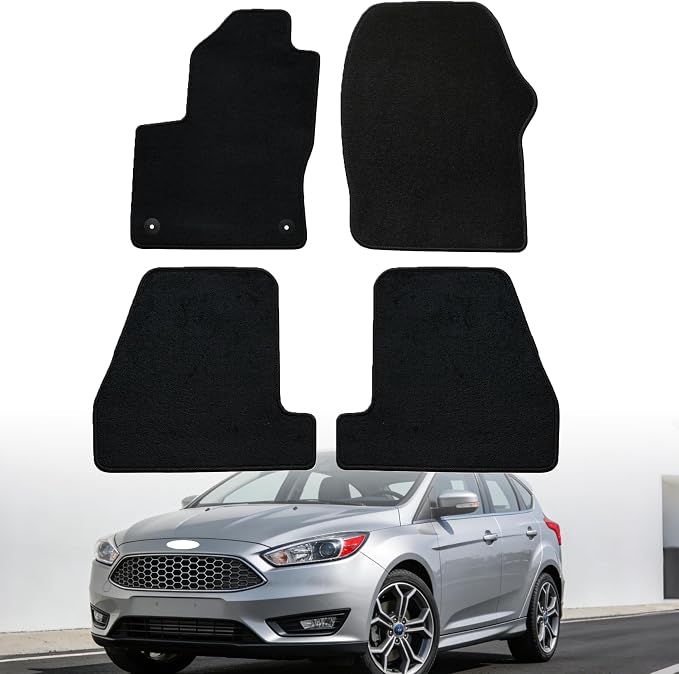 GXARTS Custom Fit Car Floor Mats for Ford Focus 2011 2012 2013 2014 2015 - Waterproof Velour Carpet Floor Liners Full Set, All-Weather Protection with Anti-Skid Retaining Buckle, Black