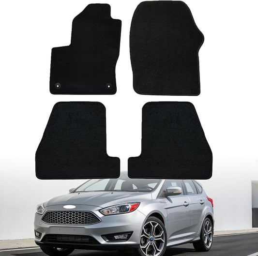 GXARTS Custom Fit Car Floor Mats for Ford Focus 2011 2012 2013 2014 2015 - Waterproof Velour Carpet Floor Liners Full Set, All-Weather Protection with Anti-Skid Retaining Buckle, Black