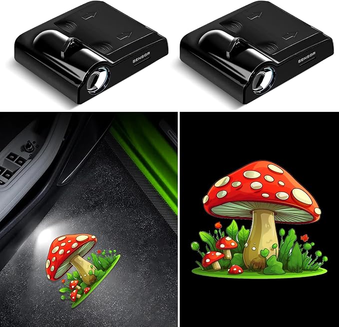 Car Door Lights Projector, 2PCS Cute Mushroom Car Door Projector Lights Universal Welcome Courtesy Ghost Shadow Lamp Fit for All Car Models Mushroom