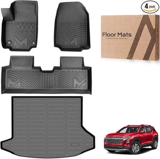 Floor Mats & Cargo Liner Custom for 2025-2026 Chevy Equinox (Not EV) & GMC Terrain, TPE Automotive All Weather Cover Protection Waterproof Black Floor Liner Front & Rear Row Full Set Car Mats, 4PCS