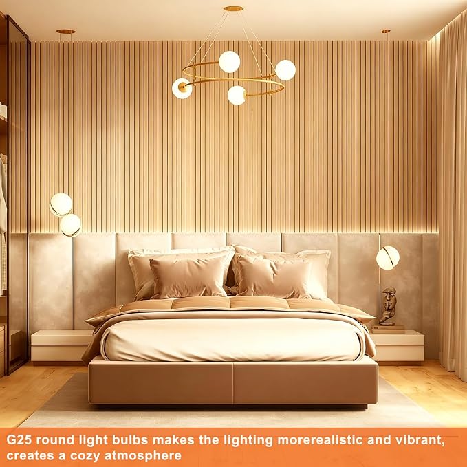 Vinaco Glass G25 led Globe Light Bulbs Dimmable 6W 120V 2700K for Bathroom | 4PCS, Milky Frosted Glass, 60W Eq. 450LM, 360°Beam,Warm White, NO Flicker, High CRI90+, E26 Base, for Makeup Mirror & Pendant
