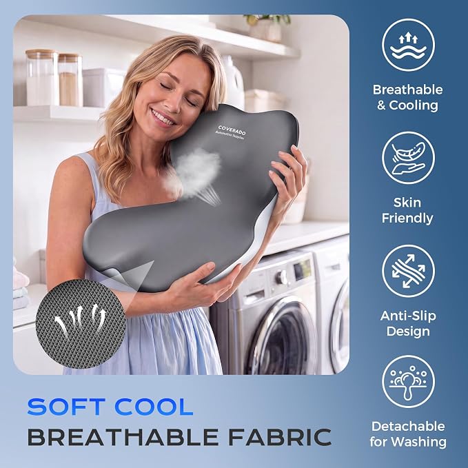 Coverado [Upgraded] Car Seat Cushion and Lumbar Support Pillow One Piece, Memory Foam Ergonomic Back Support Driving Seat Cushion for Back Pain, Non-Slip Washable Cushion for Car, Driver, Office