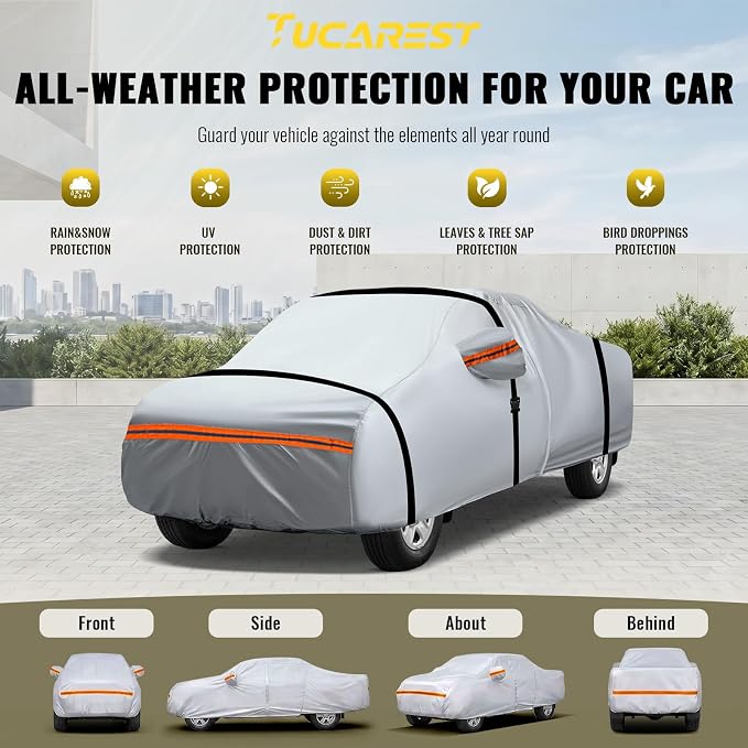 TUCAREST 6 Layers Full Car Cover for Pickup/Truck - Waterproof, Insulated, Anti-UV, Snow-Proof, Anti-Wind, All-Weather, Thickened Protection, up to 206 in