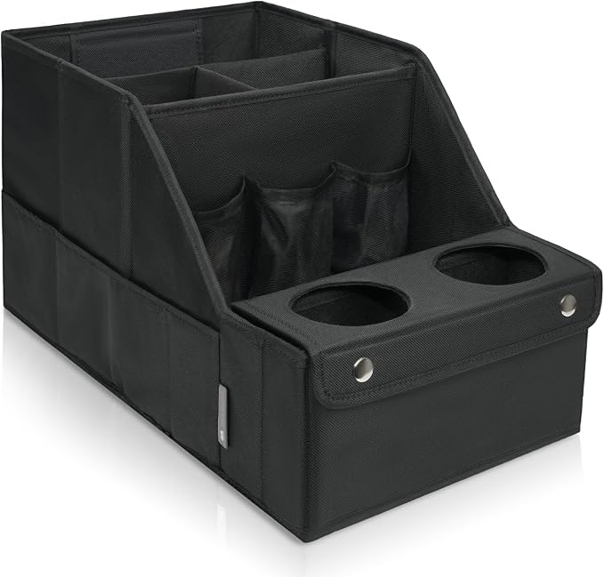 MULISOFT Car Seat Organizer- Backseat Car Organizer with 11 Storages Compartments and 2 Cup Holders, Organizers and Storage, Front Seat for Travel Kids,Black | Made from durable Oxford fabric with a waterproof surface, anti-slip buckles, and a foldable...