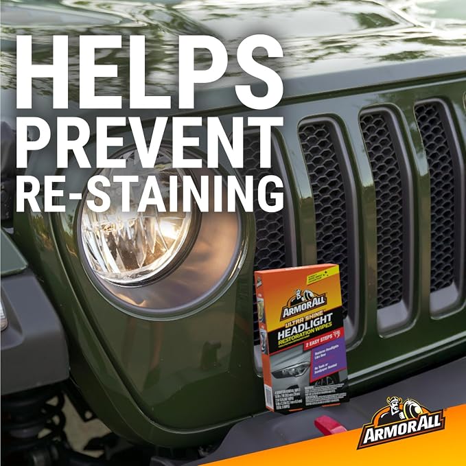 Armor All Car Headlights Cleaner Wipes , Cleaning Wipes for Headlights for Cars, Trucks, Mortocycles, 6 Wipes