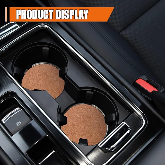 Car Cup Holder Coaster, Leather Anti-Slip Auto Cup Holder Insert Coaster, Shockproof Waterproof Drink Mat, Universal Vehicle Interior Decoration Accessories for Cars, Trucks, SUVs (Brown)