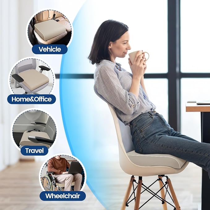 SweetSlubr Seat Cushion for Tailbone Pain Relief, Office Chair Cushion, Memory Foam Large Chair Pad with Non-Slip Cover for Soft Support at Office Chair, Car Seat, Airplane Beige/X-Large