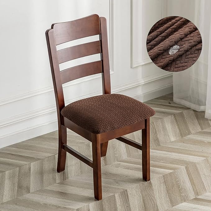 Genina Waterproof Seat Covers for Dining Room Chairs Covers Dining Chair seat Covers Kitchen Chair Covers slipcovers (Chocolate, 6 Pcs)