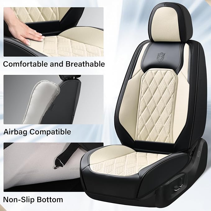 Coverado Car Seat Covers Full Set, Luxury Faux Leather Waterproof Seat Cover, Black and White Car Seat Covers, Car Seat Protector, Automotive Seat Covers Universal Fit for Most Cars, Black&White