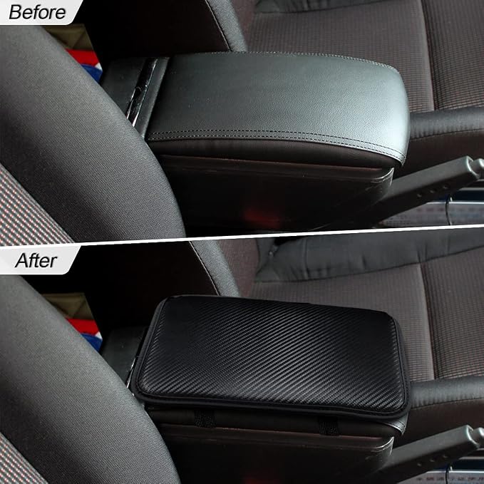 8sanlione Leather Center Console Cushion Pad, 11.4"x7.4" Waterproof Armrest Seat Box Cover Fit for Most Cars, Vehicles, SUVs, Comfort, Car Interior Protection Accessories (Black/Carbon Fiber)