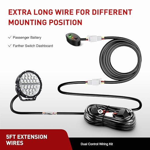 Nilight 22AWG 5 Feet Plug and Play Dual Control Switch Wiring Harness Extension Kit for LED Off Road Light Bar Pod Work Lights Driving Auxiliary Fog DRL