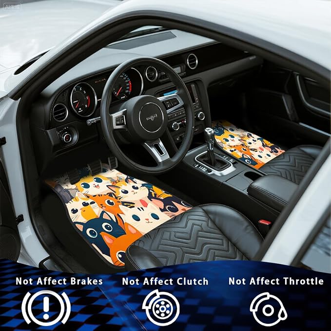 Cat Car Floor Mats Set of 4 Cute Cartoon Colorful Kawaii Anime Carpet Front Rear Carpets Mat Non-Slip Auto Car Accessories Universal Fit for Car SUV Truck Van