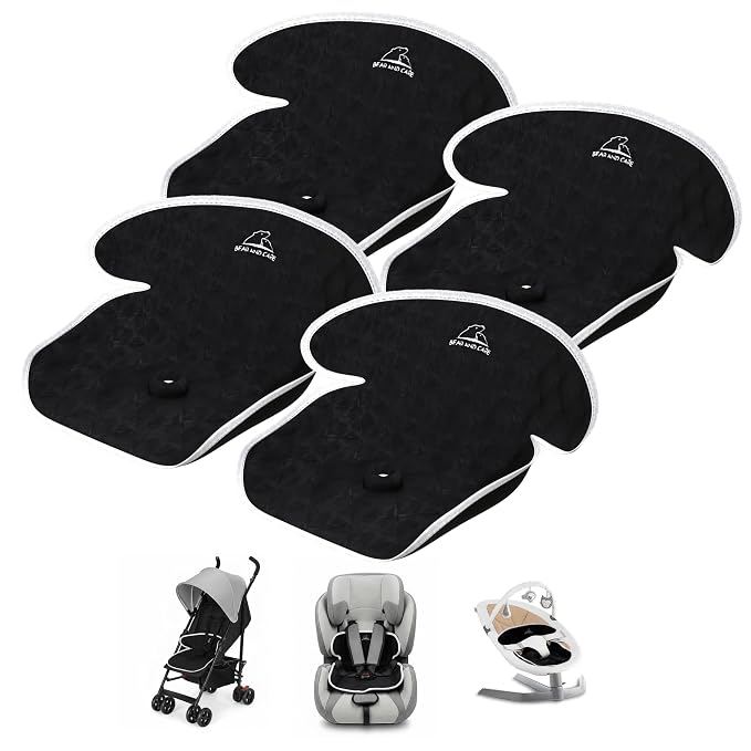 Bear and Care - Piddle Pads - Strollers, Bouncers & Car Seat Pad, Waterproof & Machine-Washable Cover on Car Potty for Toddler Toilet Training (Black, Pack of 4)