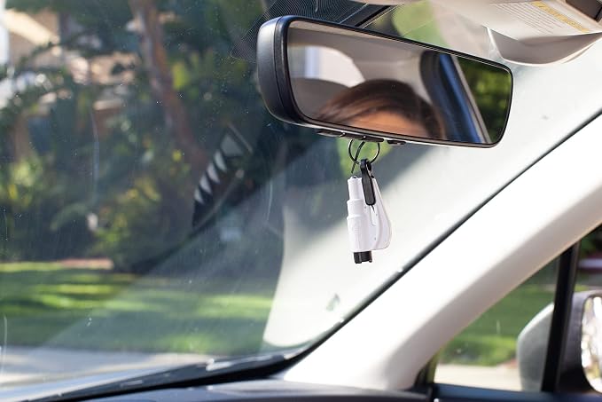 resqme The Original Emergency Keychain Car Escape Tool, 2-in-1 Seatbelt Cutter and Window Breaker, Made in USA, Family Pack of 3, Black, White, Teal - Compact Emergency Hammer