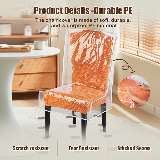 Dining Chair Covers, Waterproof Chair Covers - 6 Pack Clear Plastic Seat Chair Protector for Kitchen Keep Your Chair Away from Water Dust Stain and Pet Claws W/21 x D/18 Fits 16-23" (6)