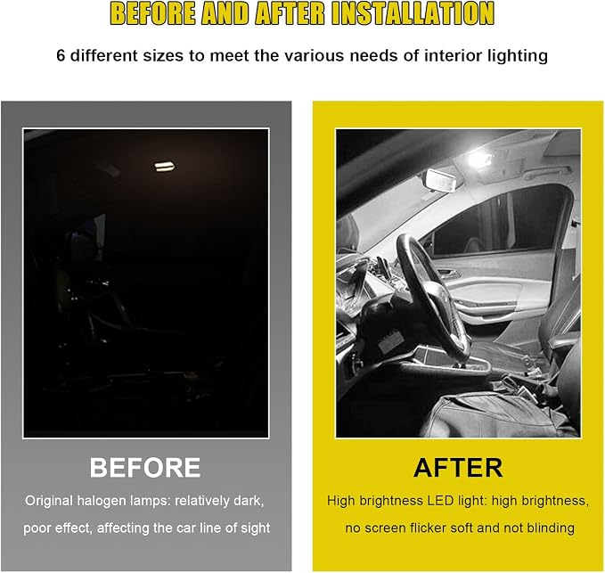 42PCS Interior Car Lights, Super Bright White Dome Map Tail Cab Lights Bulb Replacement Kit, T10 31mm 36mm 41mm LED Bulb Set, Bulbs Kit for Car Door Light License Plate Light