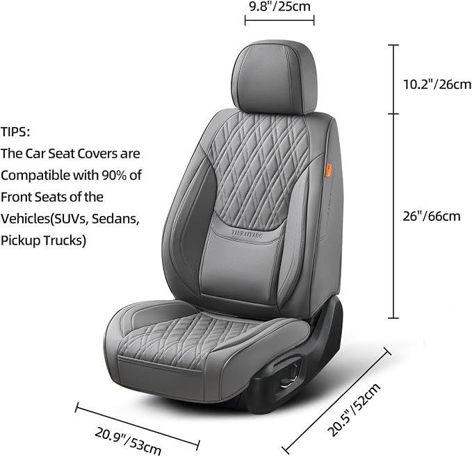 Car Seat Covers Front Pair, Breathable Leather Automotive Front Seat Covers with Headrest, Universal Automotive Vehicle Seat Cover for Most Sedan SUV Pick-up Trucks, Gray