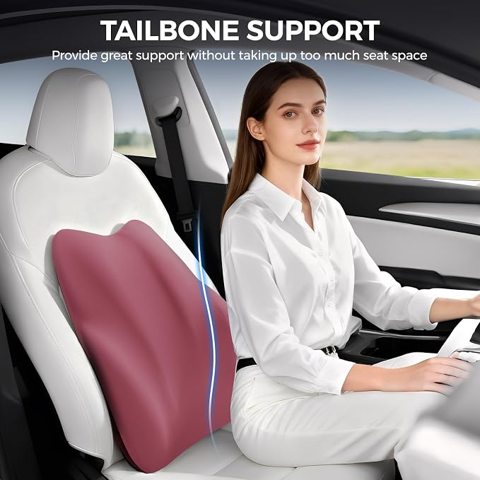 BEBAS Lumbar Support Pillow for Car, Memory Foam Back Cushion for Driving, Ergonomic Lumbar Pillow for Pain Relief, Comfort Lower Back Support for Office Chairs, Car Seat, Wheelchair -Red