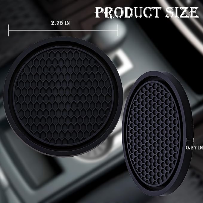 4PCS Car Cup Holder Coaster, Universal Auto Non-Slip Cup Holder Coaster, 2.75In Universal Non-Slip Recessed Car Interior Accessories (Black)