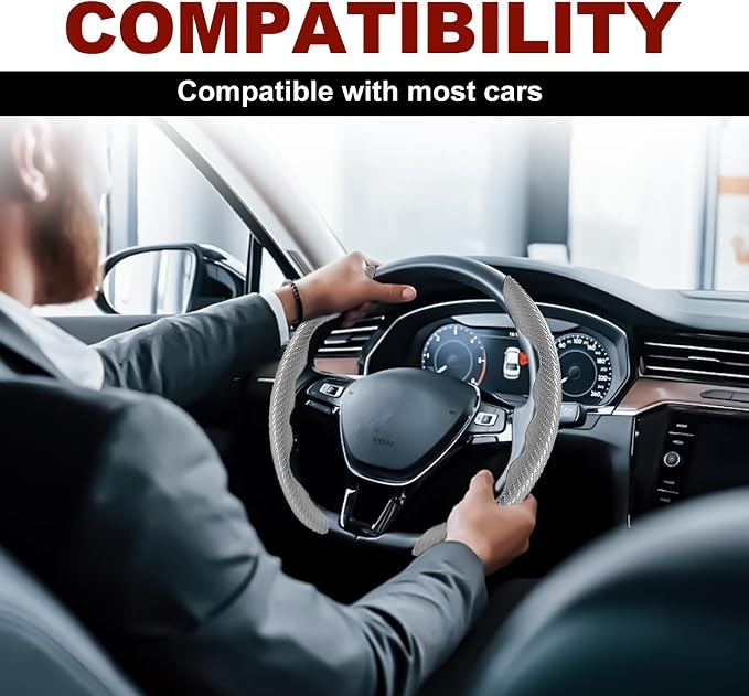 Universal Fit Carbon Fiber Steering Wheel Cover, Segmented Steering Wheel Protector, Carbon Fiber Anti-Skid Steering Wheel Cover Car Interior Accessories (2 Pcs Grey)