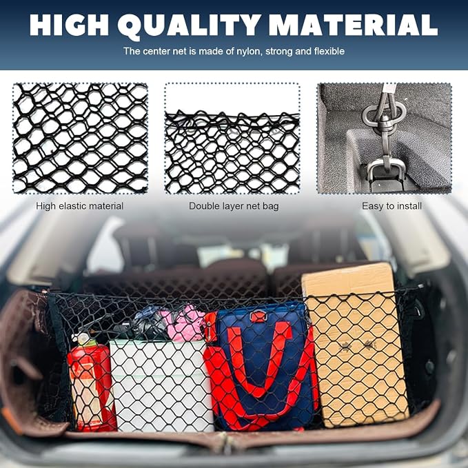Stretchable Cargo Net, Adjustable Elastic Storage Mesh Nets, Envelope Style Cargo Netting with Mounting Screws and Hooks, Trunk Rear Cargo Organizer Net for Car Truck SUV (43.3×15.7 Inch)