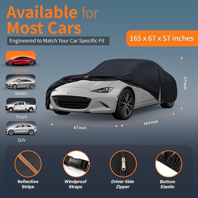 Car Cover Outdoor Coupe Covers(Length up to 165 inch) Universal Fit for Mazda Miata MX 5,Honda S2000,BMW Z1,Z3,Z4,Audi TT,TTS,etc,Porsche 912,Toyota MR2,Toyota Tercel,Size C1(See Size Chart)